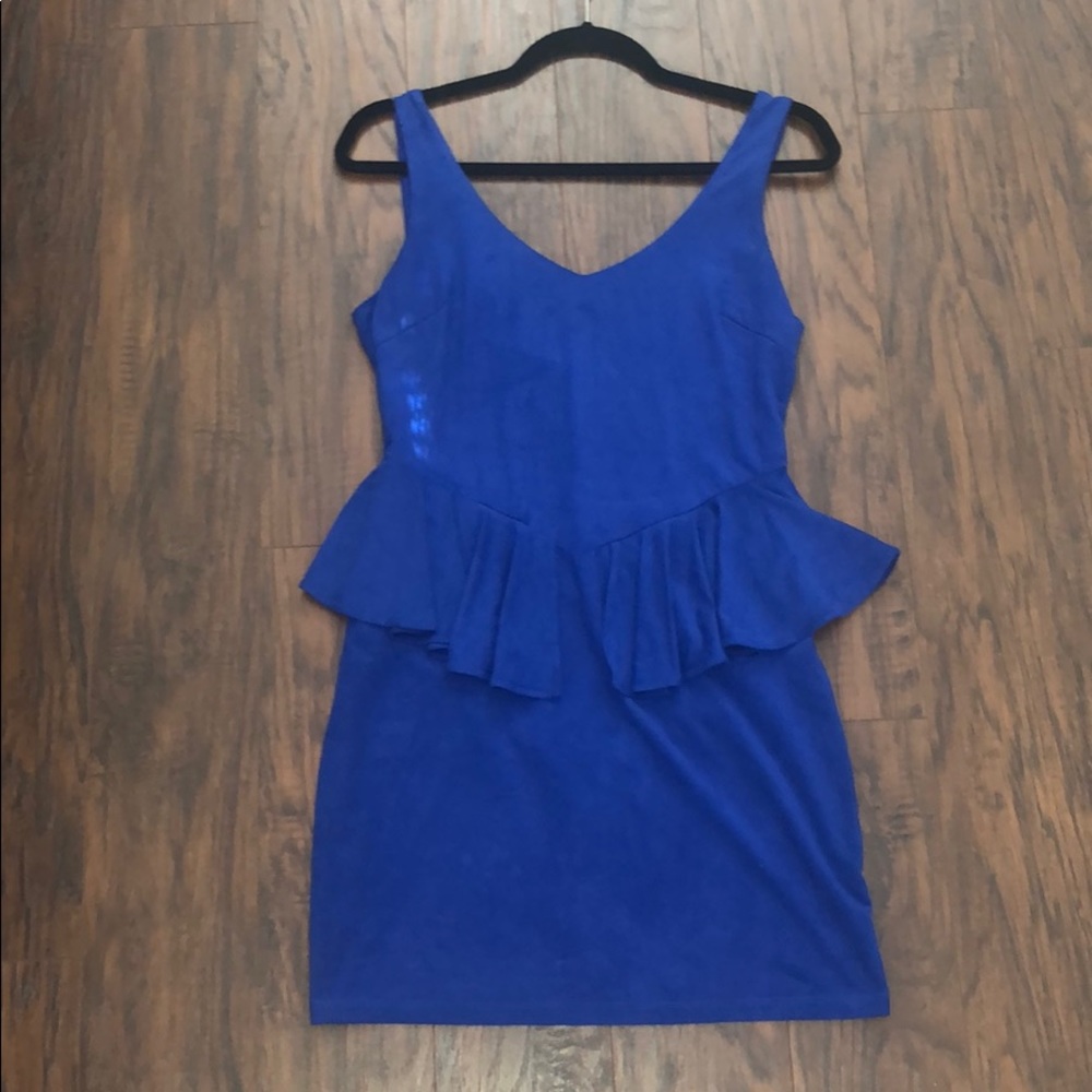 Ladakh Royal Blue Suede Peplum Mini Dress